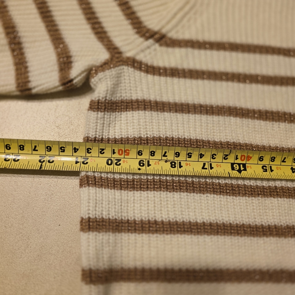 Talbots Metallic Gold & Cream Striped Shoulder Button Sweater - Large. - Picture 7 of 7